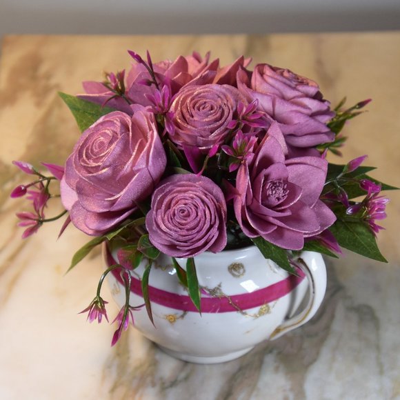 Elegant Mikado vintage sugar bowl - bursting with rose gold Sola wood flowers - Picture 7 of 12